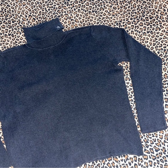 Lauren Ralph Lauren XL Stretchy Ribbed Turtleneck 100% Cotton Gray Steve Jobs 90 - Picture 5 of 7